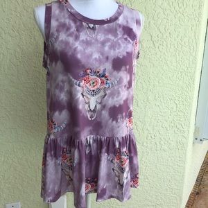 🐃Violet Tie Dye Bull Head Print Tunic🐃